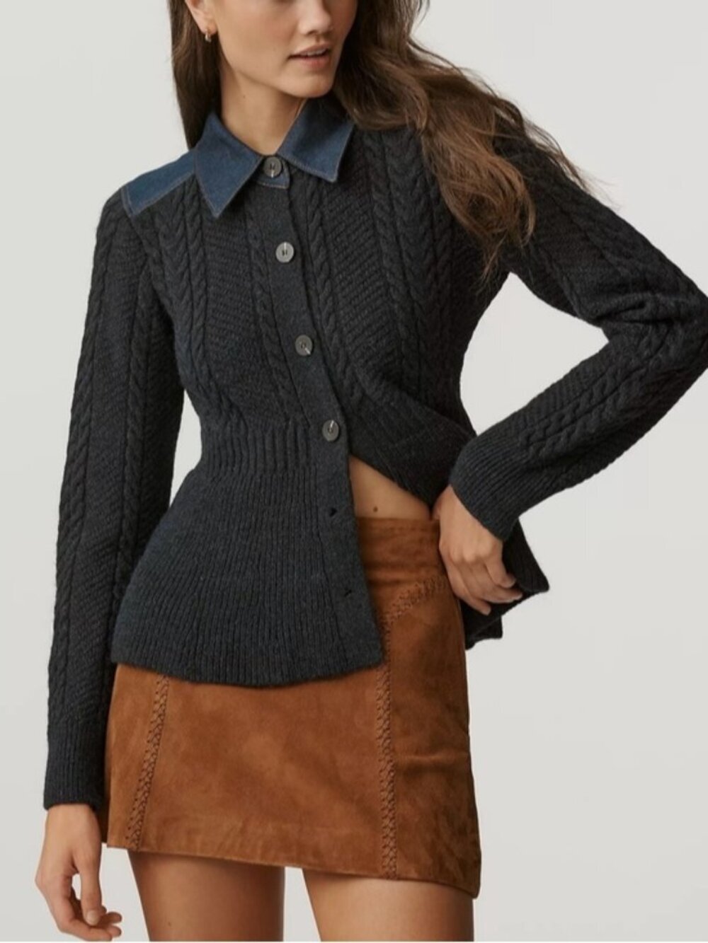 NWT Size M - Anthropologie Pilcro Peplum Cable Cardigan Sweater (NWT US$ 138)